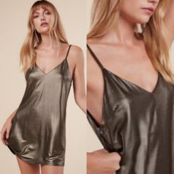 Reformation Venus Gold Foil Metallic Mini Dress Party Size Small Sustainable S - Picture 11 of 11